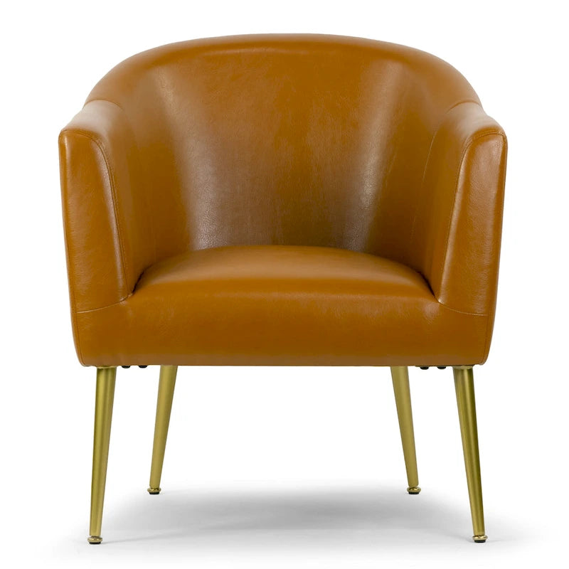Cappuccino Faux Leather Accent Chair with Golden Legs