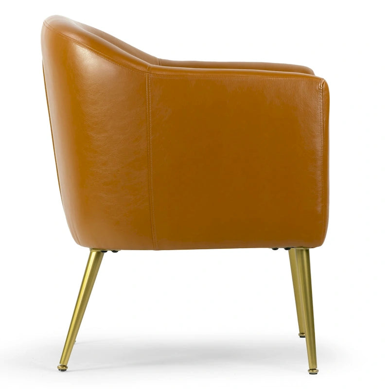 Cappuccino Faux Leather Accent Chair with Golden Legs