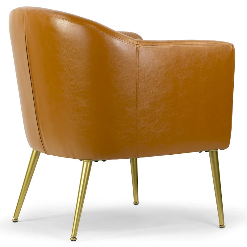 Cappuccino Faux Leather Accent Chair with Golden Legs