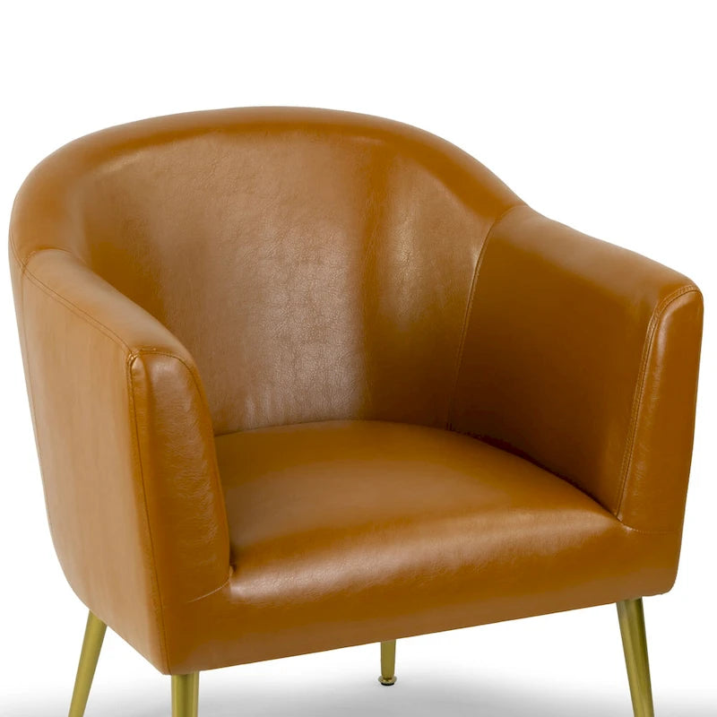 Cappuccino Faux Leather Accent Chair with Golden Legs