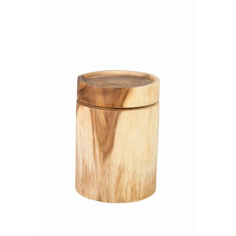 Natural Solid Acacia Wood Round End Table, Coastal Style, 12.5W x 18H in