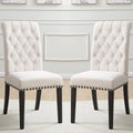 Rolled Back Design Button Tufted Beige Dining Chairs with Nailhead Trim (Set of 2)