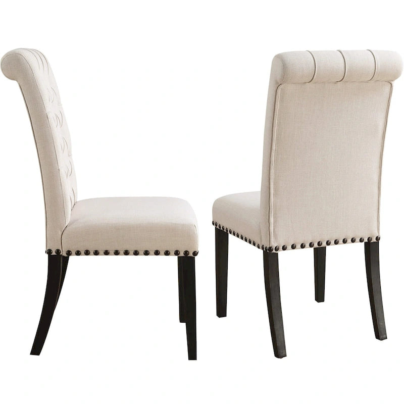 Ivory High-Back Button Tufted Dining Chair with Nailhead Trim, Set of 2
