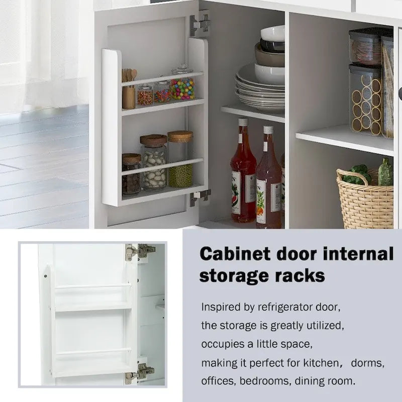 Kitchen Island on 5 Wheels with Storage Cabinet and 3 Drawers