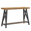 Rustic X-Base Sofa Entryway Table with Lower Shelf, Industrial Style