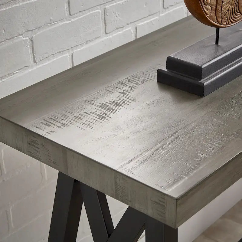 Rustic X-Base Sofa Entryway Table with Lower Shelf, Industrial Style