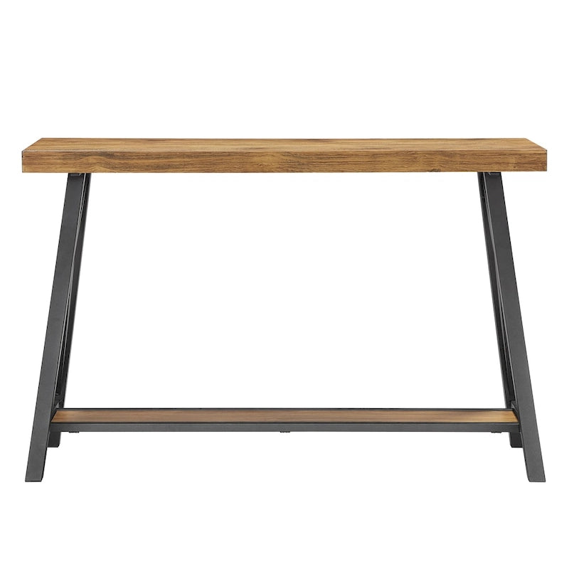 Rustic X-Base Sofa Entryway Table with Lower Shelf, Industrial Style