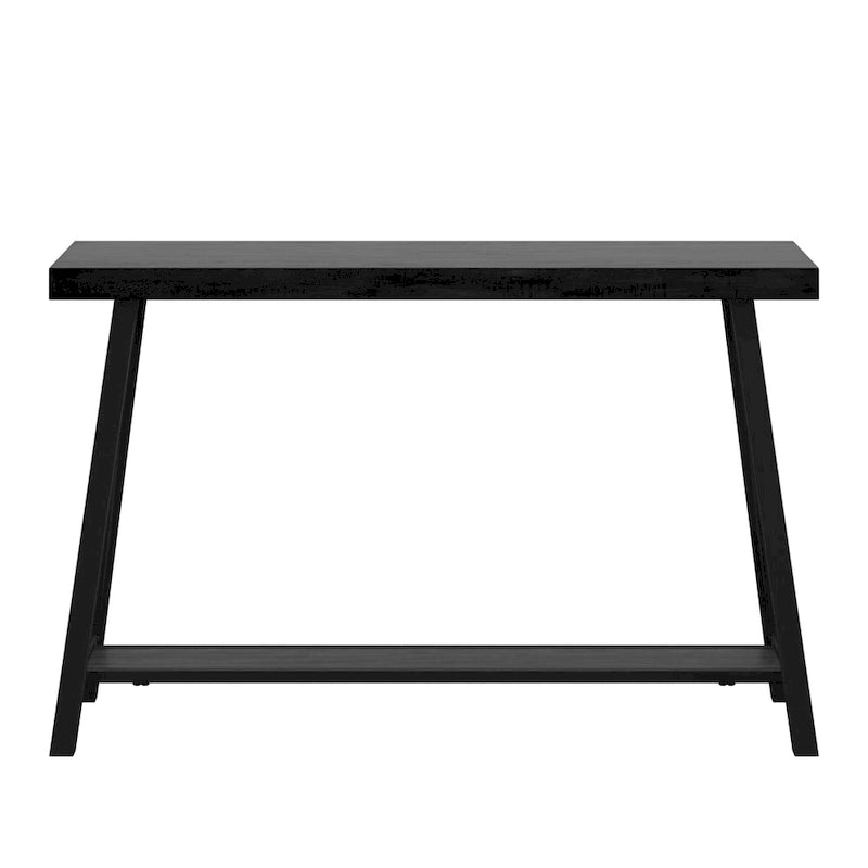Rustic X-Base Sofa Entryway Table with Lower Shelf, Industrial Style