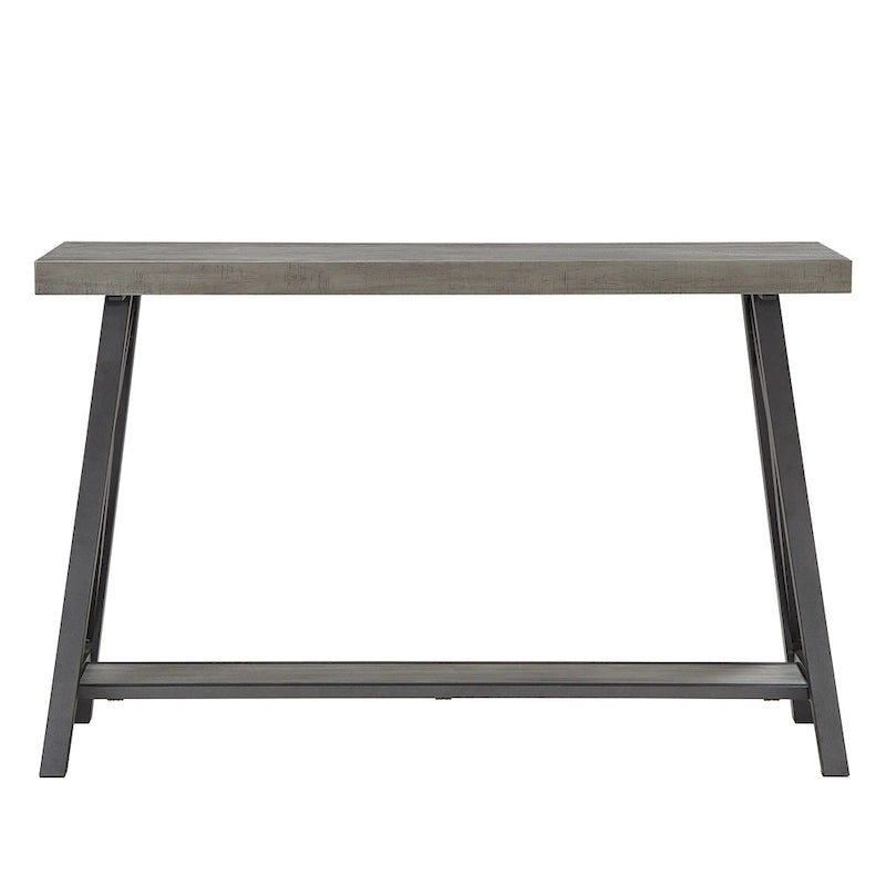 Rustic X-Base Sofa Entryway Table with Lower Shelf, Industrial Style