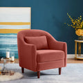 28.34 in. Velvet Barrel Accent Armchair with Solid Wood Legs
