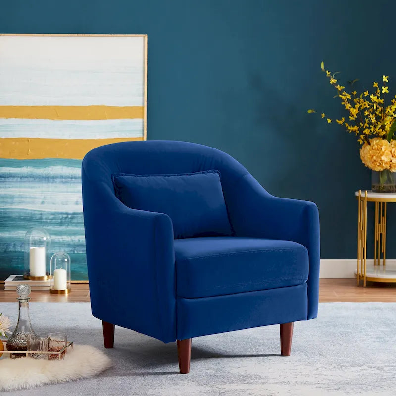28.34 in. Velvet Barrel Accent Armchair with Solid Wood Legs