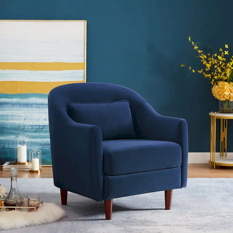 28.34 in. Velvet Barrel Accent Armchair with Solid Wood Legs