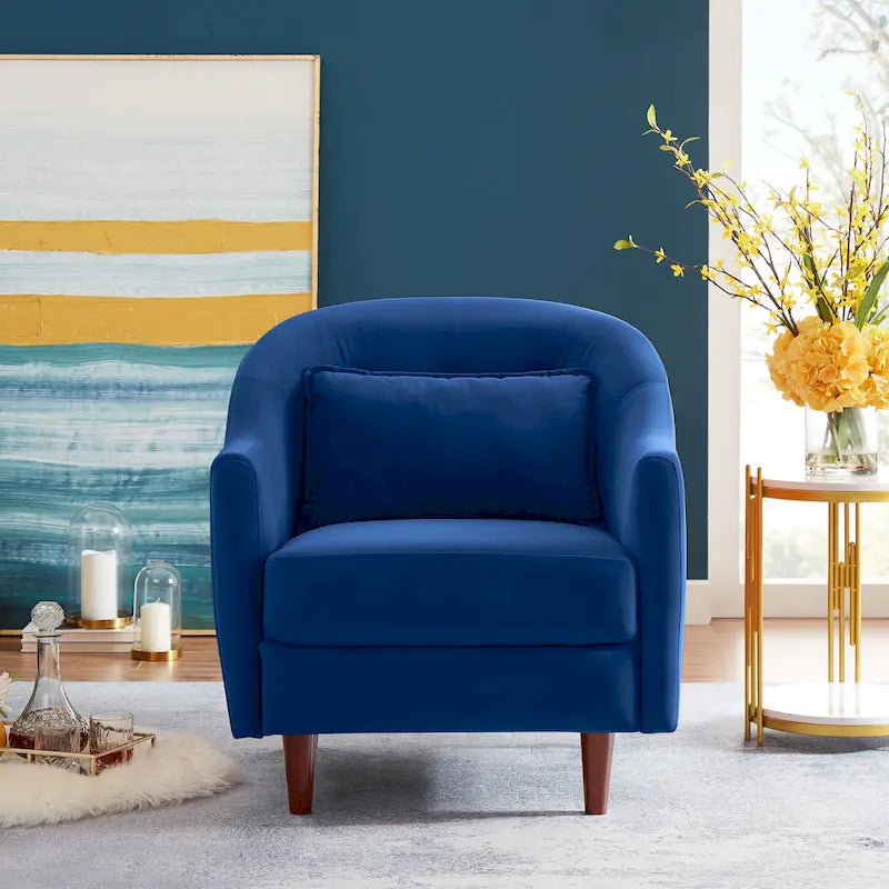28.34 in. Velvet Barrel Accent Armchair with Solid Wood Legs