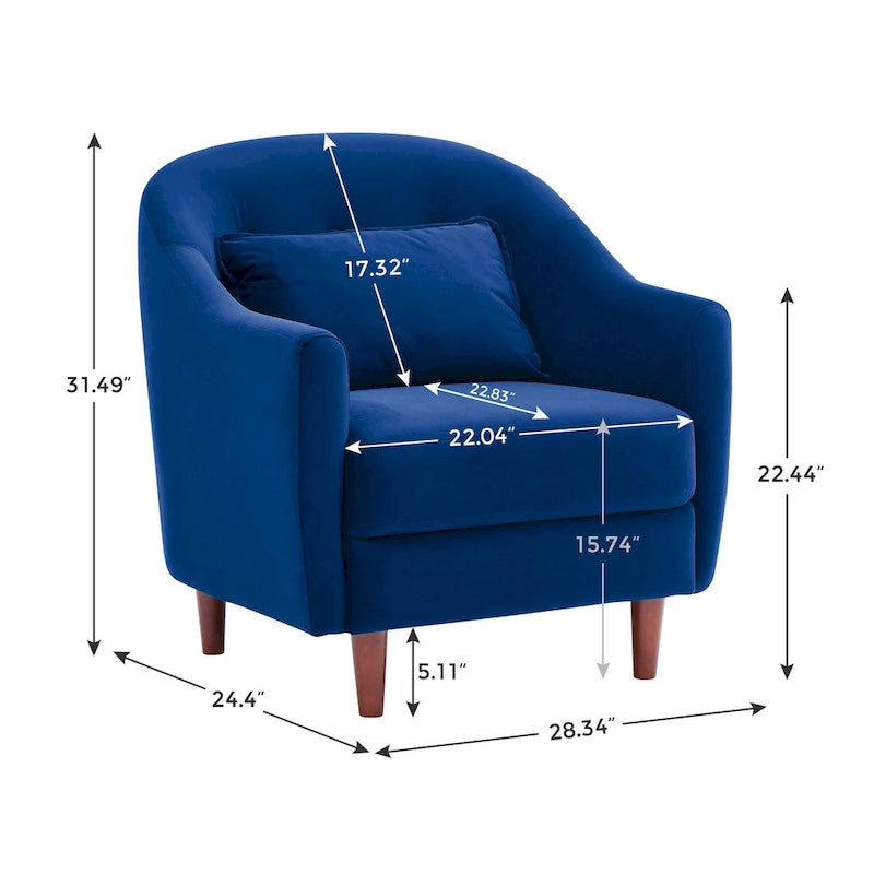 28.34 in. Velvet Barrel Accent Armchair with Solid Wood Legs