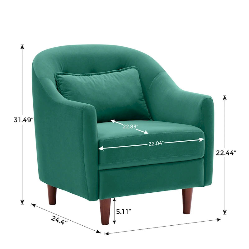 28.34 in. Velvet Barrel Accent Armchair with Solid Wood Legs