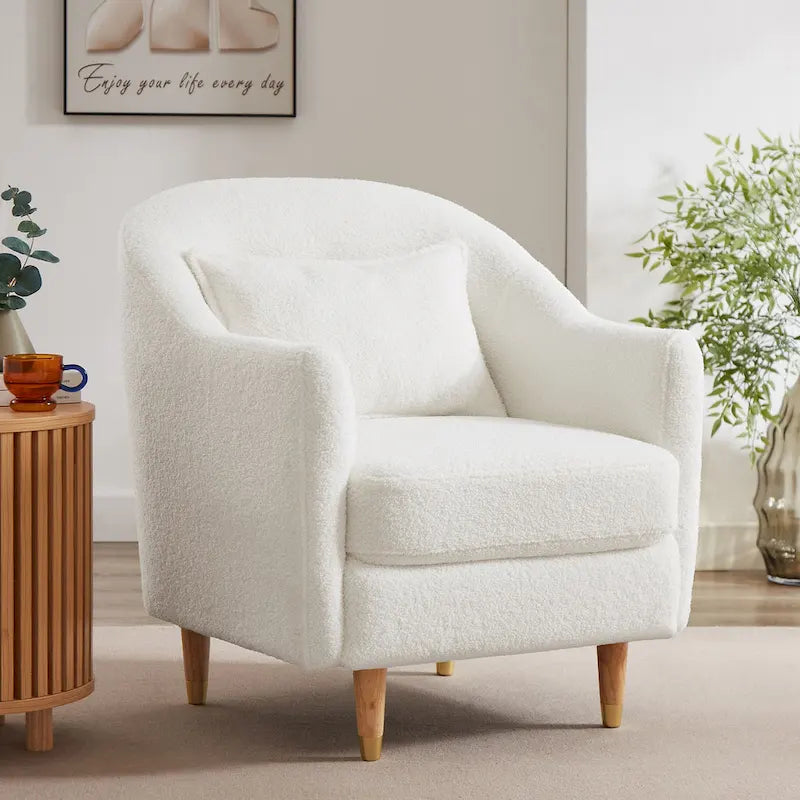 28.34 in. Velvet Barrel Accent Armchair with Solid Wood Legs