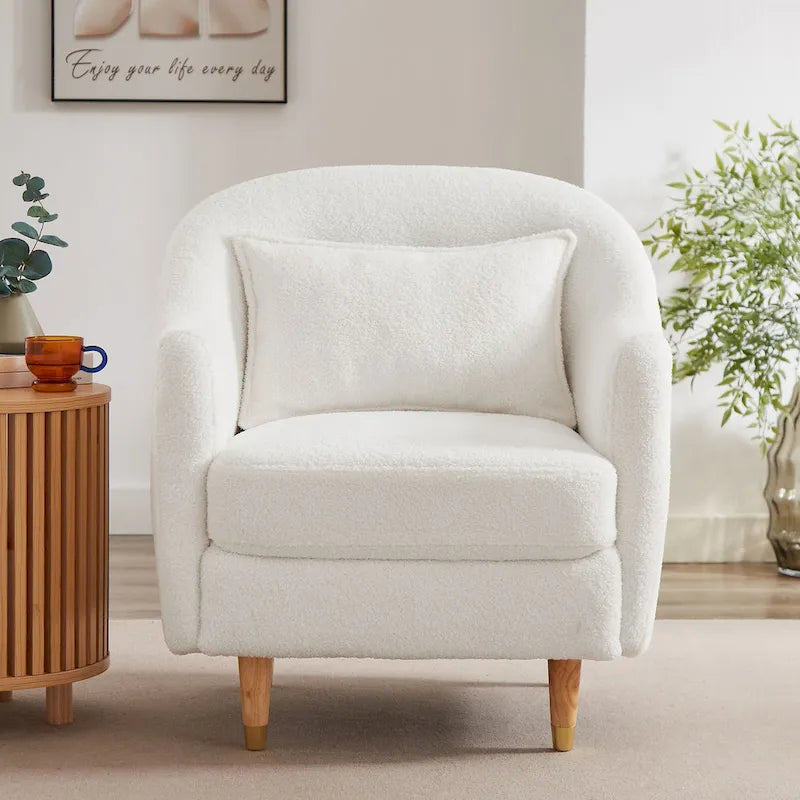 28.34 in. Velvet Barrel Accent Armchair with Solid Wood Legs