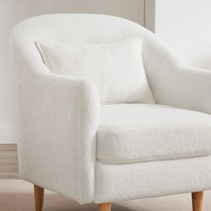 28.34 in. Velvet Barrel Accent Armchair with Solid Wood Legs