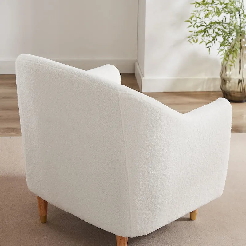 28.34 in. Velvet Barrel Accent Armchair with Solid Wood Legs