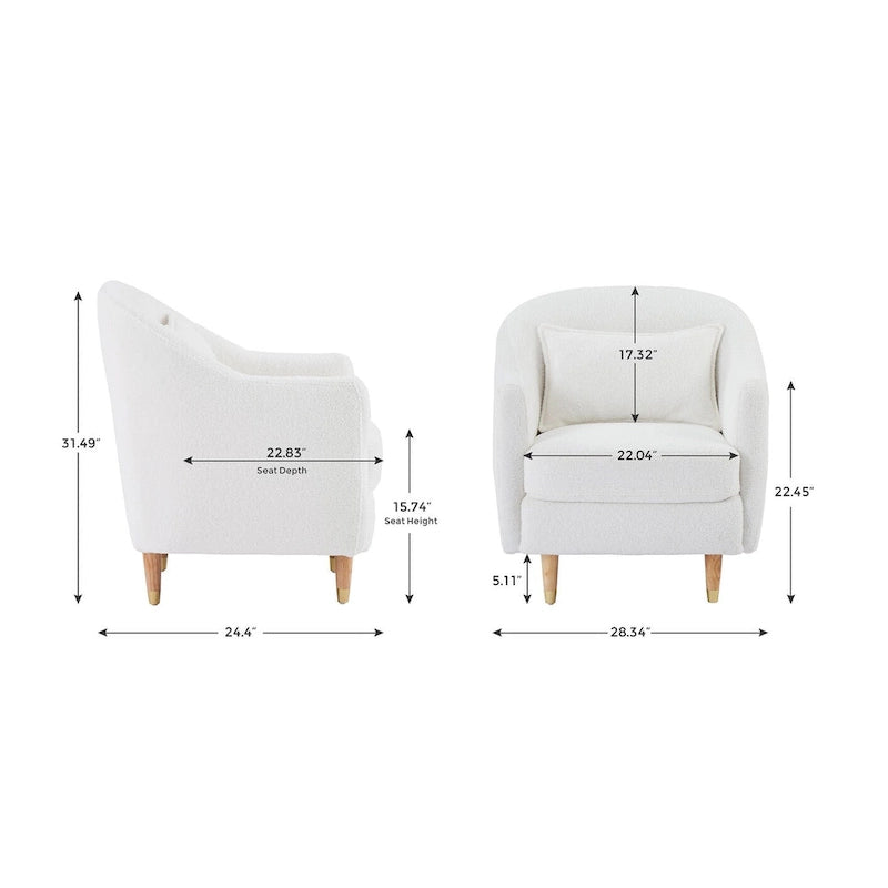 28.34 in. Velvet Barrel Accent Armchair with Solid Wood Legs