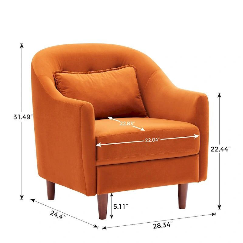 28.34 in. Velvet Barrel Accent Armchair with Solid Wood Legs