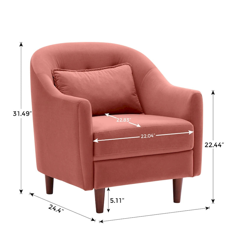 28.34 in. Velvet Barrel Accent Armchair with Solid Wood Legs