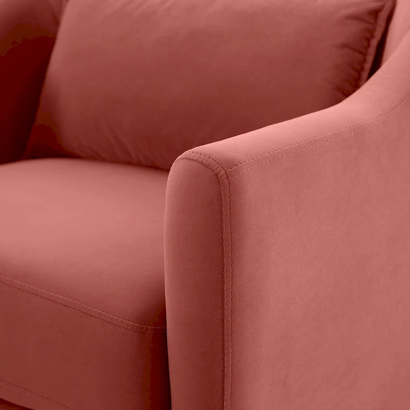 28.34 in. Velvet Barrel Accent Armchair with Solid Wood Legs