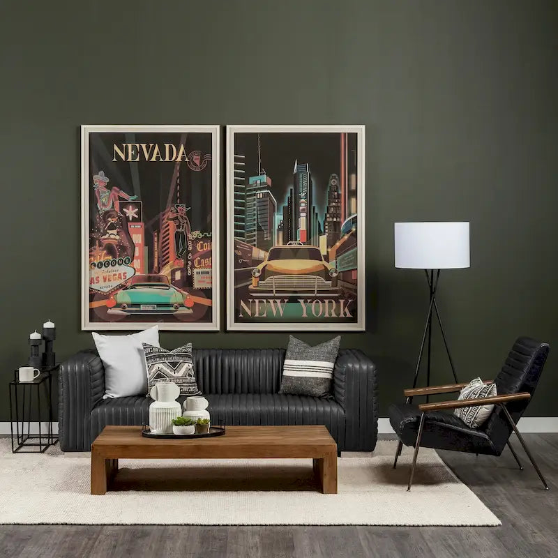 Cognac Leather Channel-Tufted Sofa with Chrome Legs, 86.6W in
