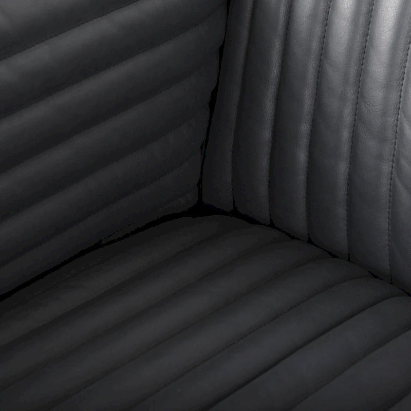 Cognac Leather Channel-Tufted Sofa with Chrome Legs, 86.6W in