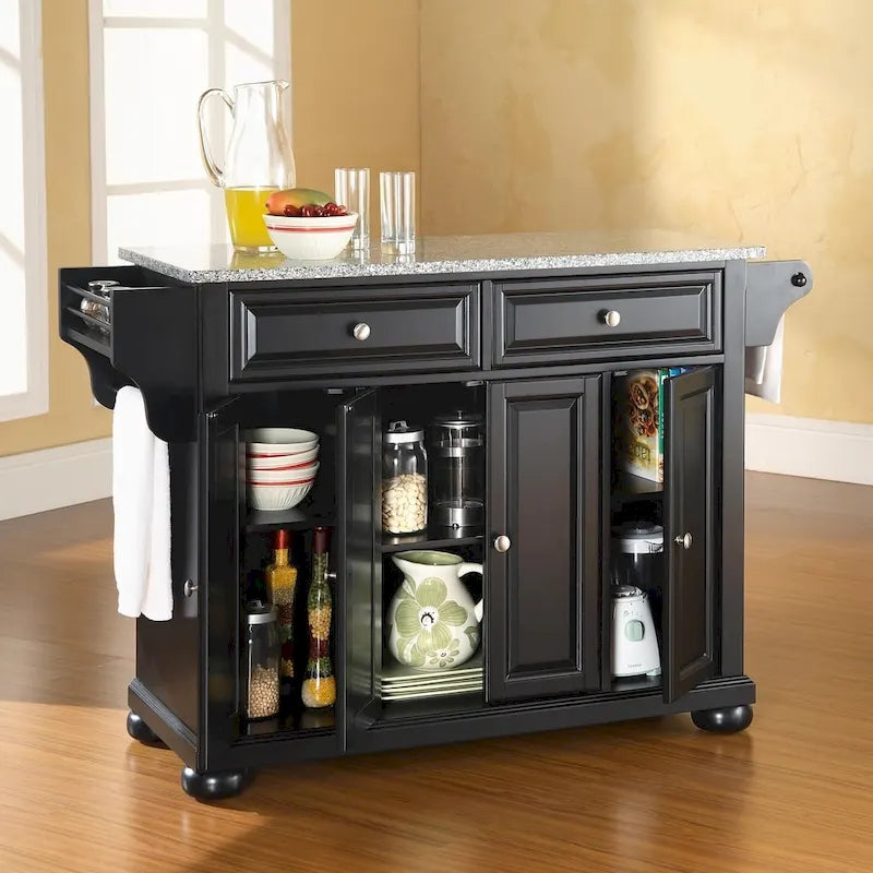 Solid Granite Top Kitchen Island in Black Finish - 51.5W x 18D x 34H in