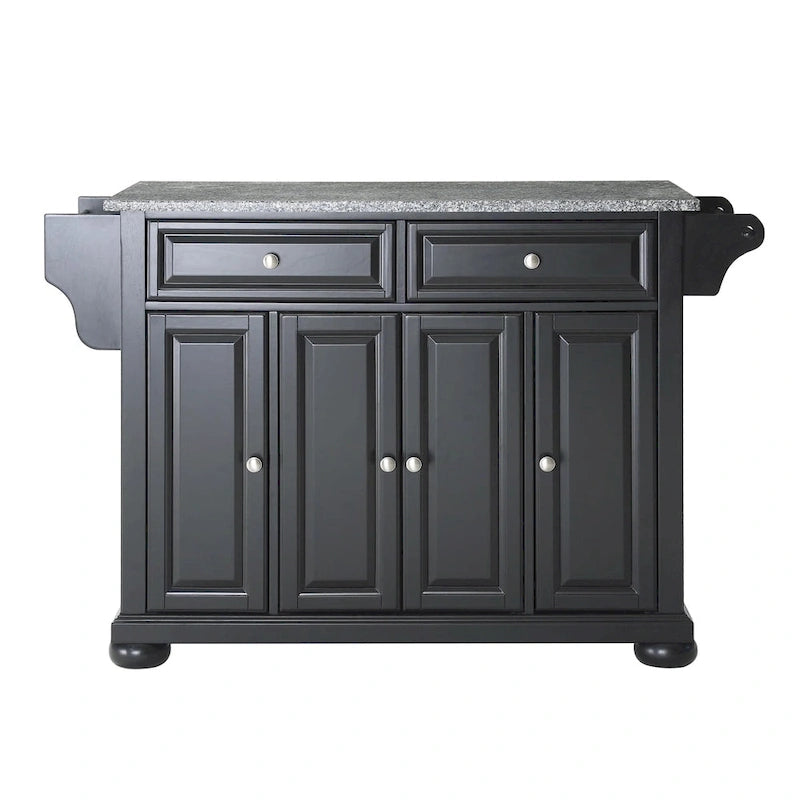 Solid Granite Top Kitchen Island in Black Finish - 51.5W x 18D x 34H in