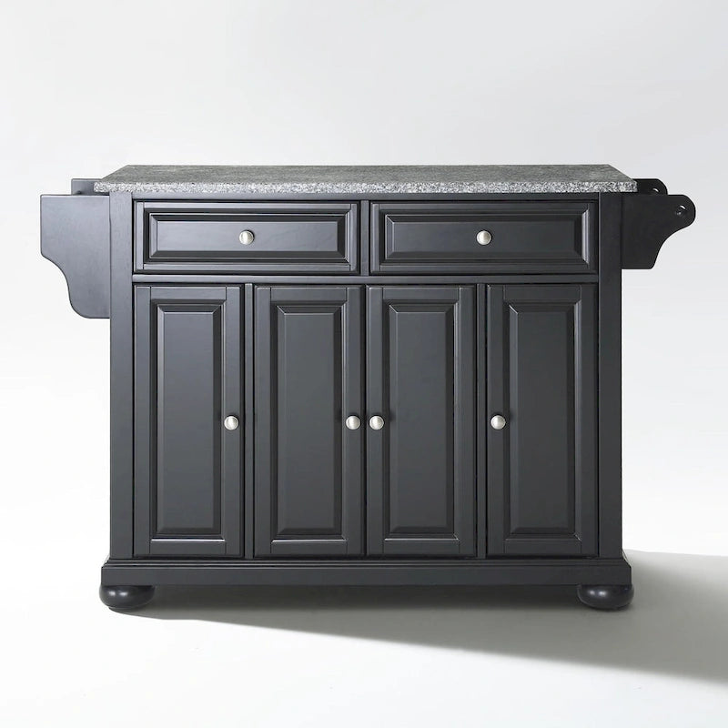 Solid Granite Top Kitchen Island in Black Finish - 51.5W x 18D x 34H in