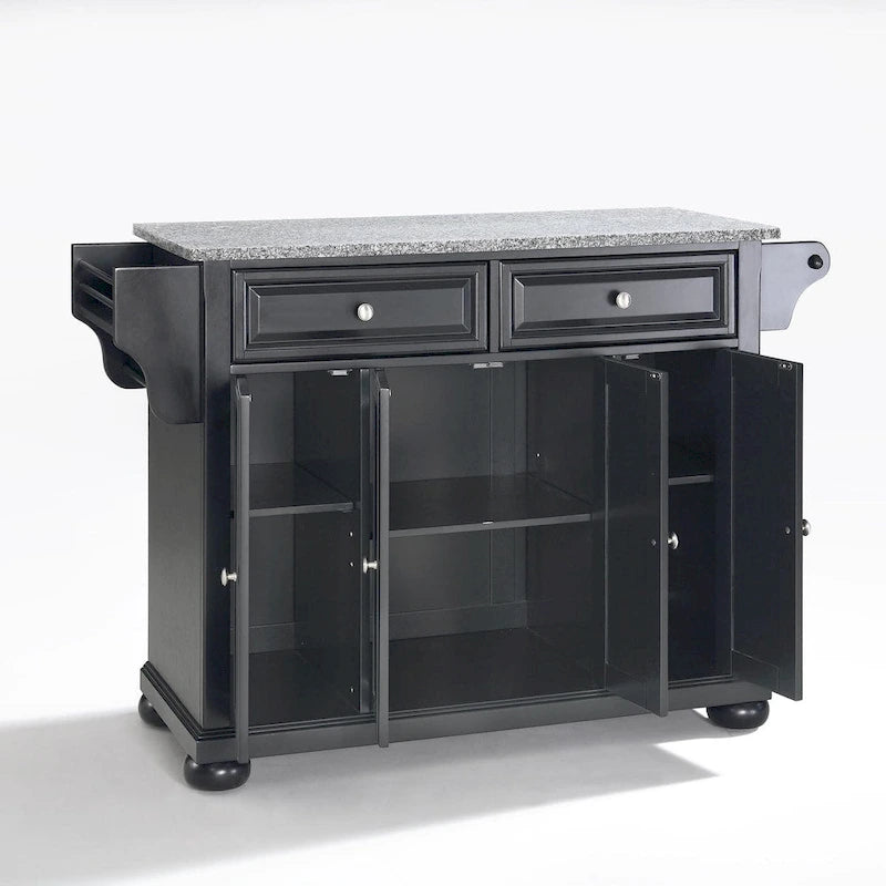 Solid Granite Top Kitchen Island in Black Finish - 51.5W x 18D x 34H in