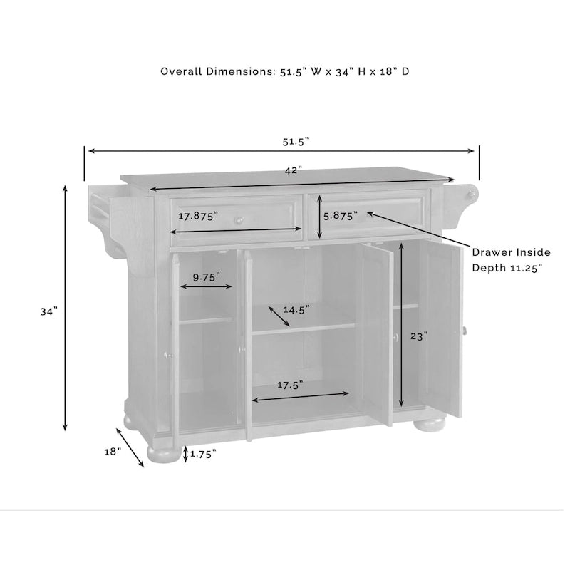 Solid Granite Top Kitchen Island in Black Finish - 51.5W x 18D x 34H in
