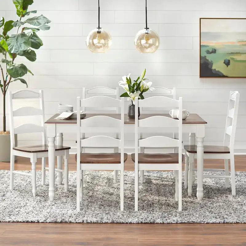 Walnut and White Rubberwood Rectangular Dining Table