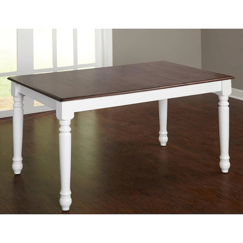 Walnut and White Rubberwood Rectangular Dining Table