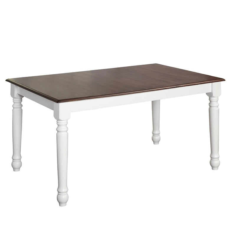 Walnut and White Rubberwood Rectangular Dining Table
