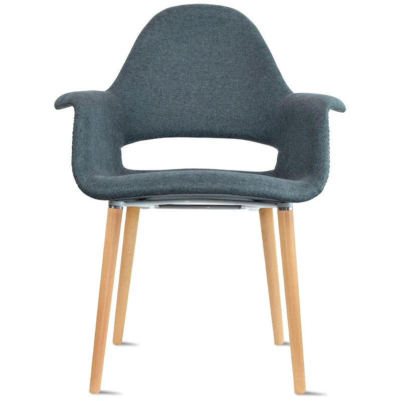 Organic Upholstered Fabric Modern Armchair with Natural Wooden Legs for Dining Room Office or Accent Lounge Side Chair