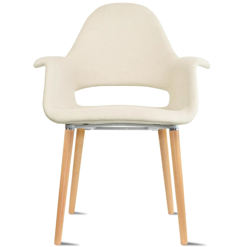 Organic Upholstered Fabric Modern Armchair with Natural Wooden Legs for Dining Room Office or Accent Lounge Side Chair