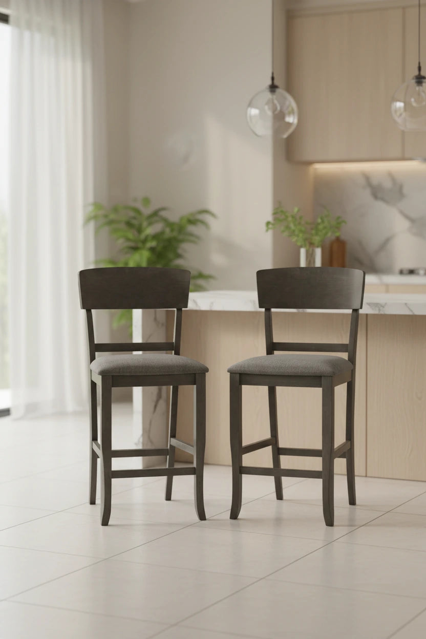 Wooden Counter Height Chair with Curved Back, Set of 2 - 18.5 L x 20.5 W x 40 H