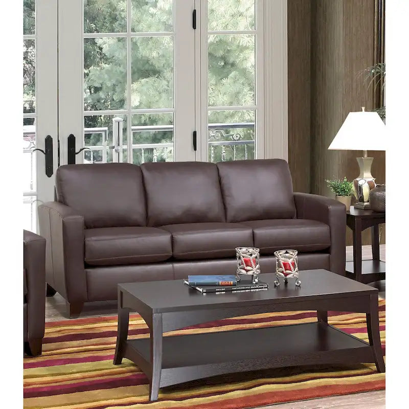Italian Top Grain Leather Upholstered Transitional Sofa