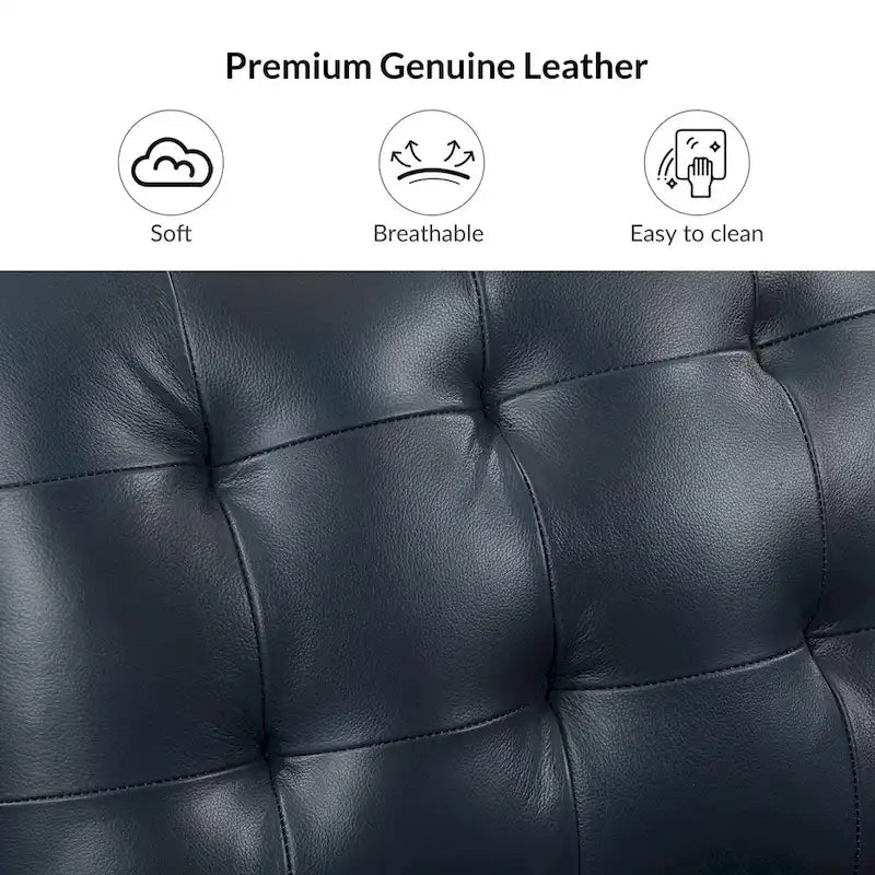 Deep Blue Genuine Leather Channel-Tufted Sofa, 111W in