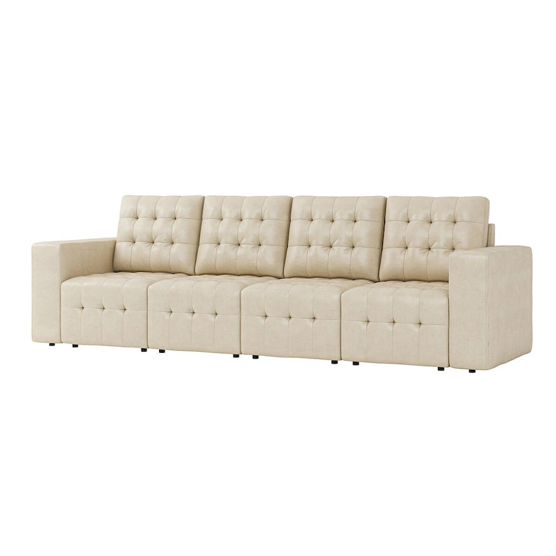 Deep Blue Genuine Leather Channel-Tufted Sofa, 111W in
