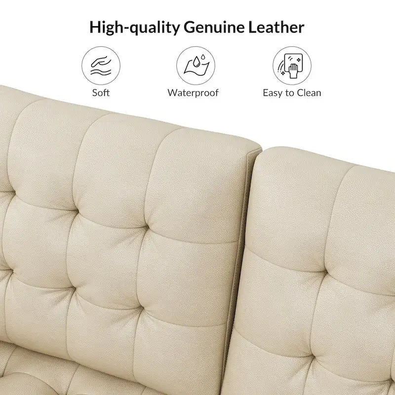 Deep Blue Genuine Leather Channel-Tufted Sofa, 111W in