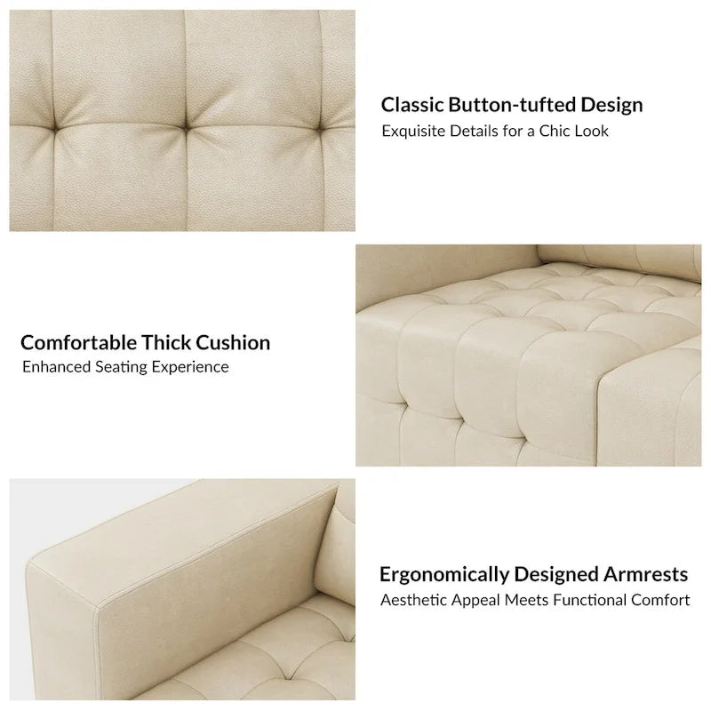 Deep Blue Genuine Leather Channel-Tufted Sofa, 111W in