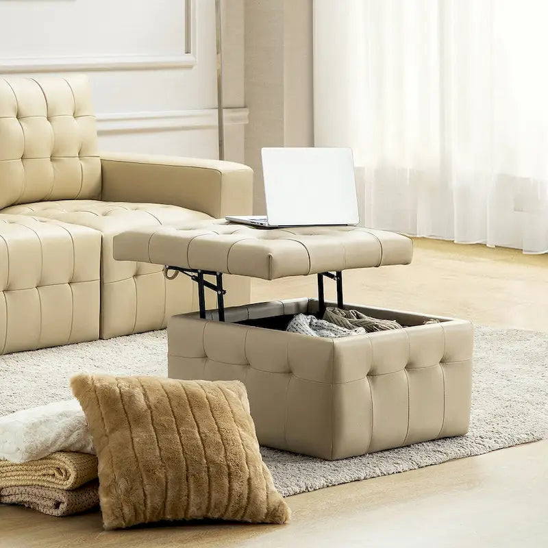 Deep Blue Genuine Leather Channel-Tufted Sofa, 111W in