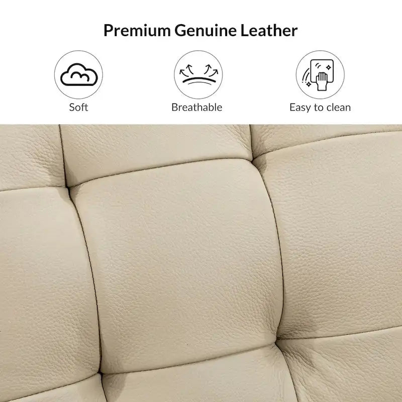 Deep Blue Genuine Leather Channel-Tufted Sofa, 111W in