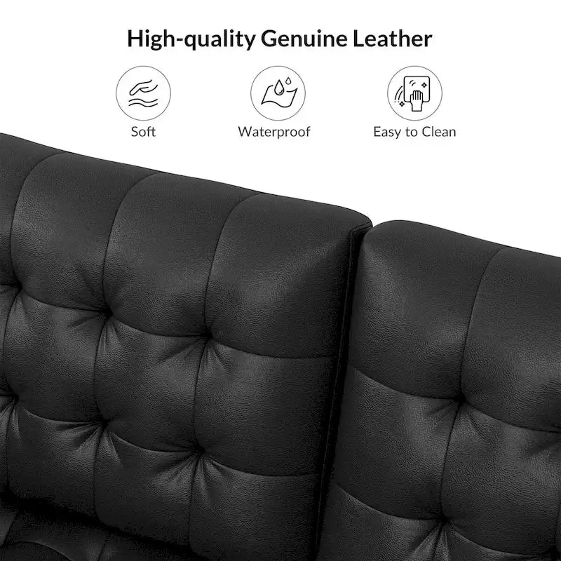 Deep Blue Genuine Leather Channel-Tufted Sofa, 111W in