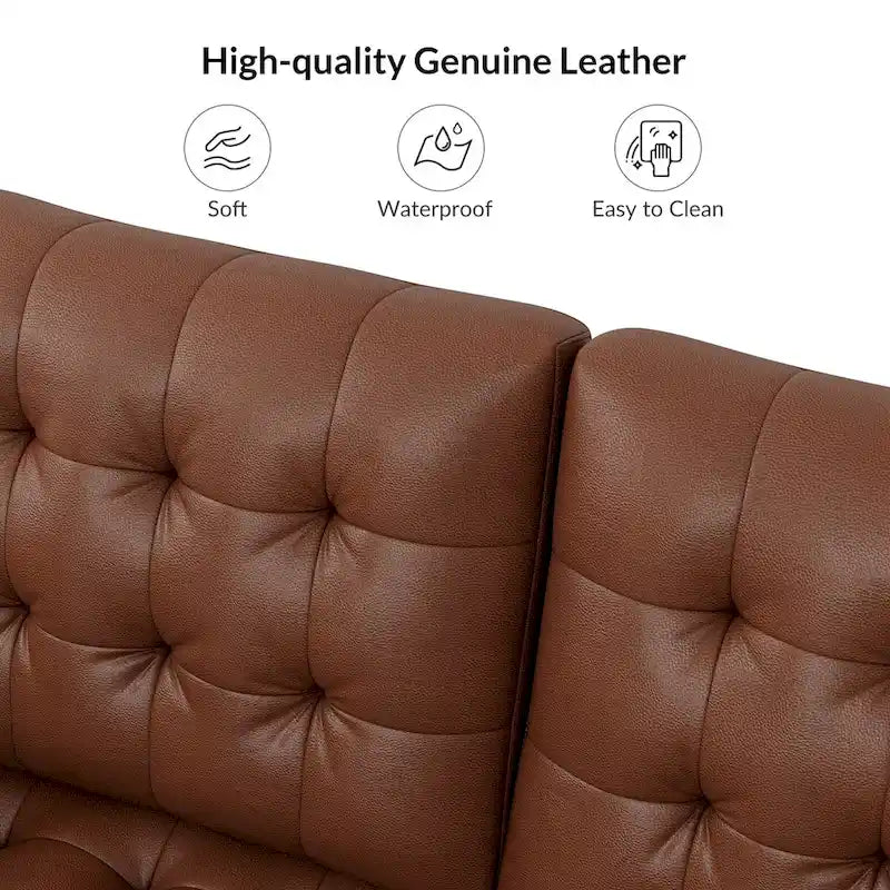 Deep Blue Genuine Leather Channel-Tufted Sofa, 111W in