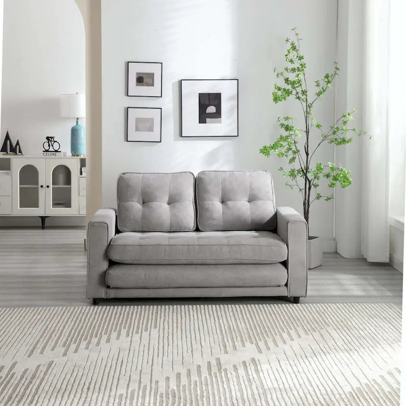 Convertible Sofa Bed Loveseat with Side Storage Pockets, Light Gray